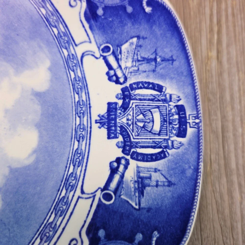 Wedgwood US Naval Academy Sailboat Drill Plate Blue White Transferware 10